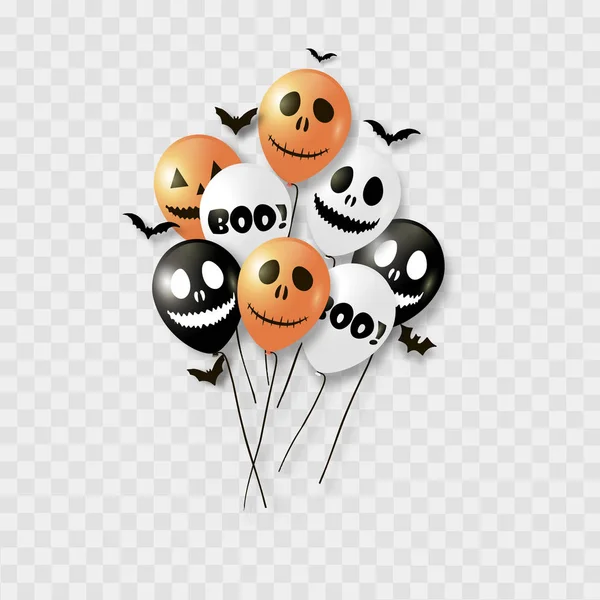Globos y murciélagos de Halloween. Colores negro anaranjado y blanco. Vector . — Archivo Imágenes Vectoriales