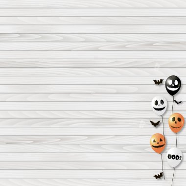 Ahşap arka plan üzerinde balonlu Cadılar Bayramı arka plan. Vektör