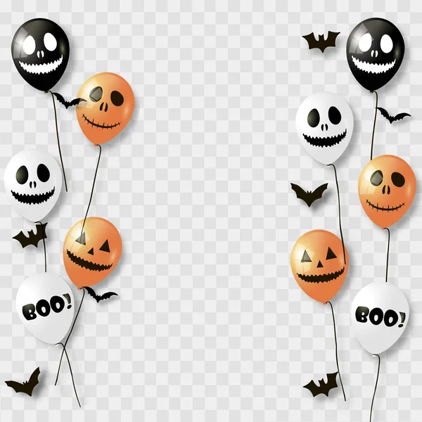 Globos y murciélagos de Halloween. Colores negro anaranjado y blanco. Vector . — Archivo Imágenes Vectoriales