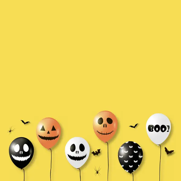 Halloween background with balloons on yellow background. Vector. — Stock Vector