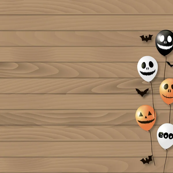 Fondo de Halloween con globos sobre fondo de madera. Vector . — Archivo Imágenes Vectoriales