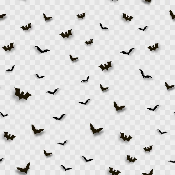 Бесшовный рисунок с летающими летучими мышами на прозрачном фоне. Вектор . — стоковый вектор