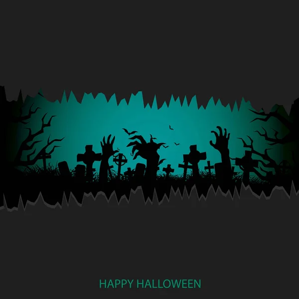 Fondo de Halloween con cementerio y luna. Vector . — Vector de stock