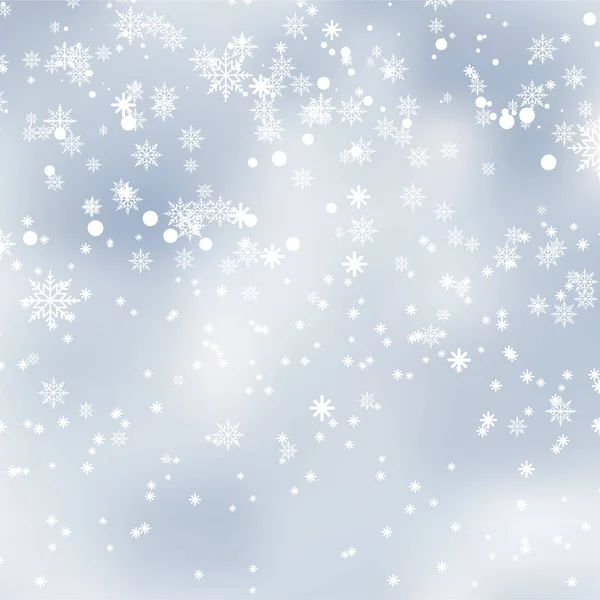 Chute de neige brillante ou flocons de neige sur fond bleu pour une bonne année. Vecteur . — Image vectorielle