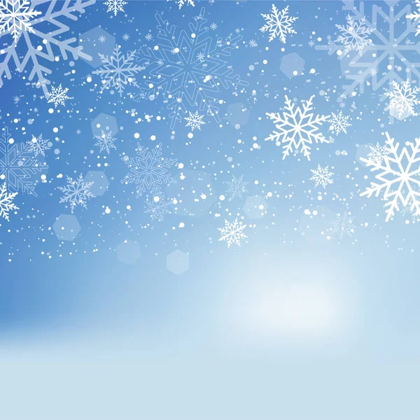 Caduta splendente neve o fiocchi di neve su sfondo blu per felice anno nuovo. Vettore . — Vettoriale Stock