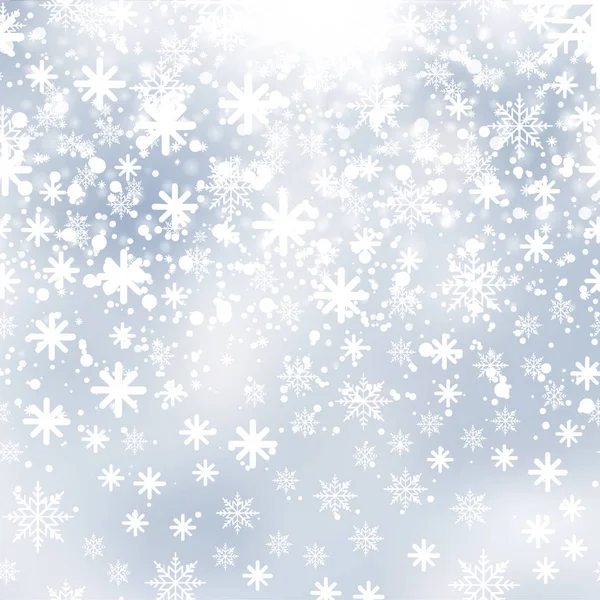 Falling shining snow or snowflakes on blue background for Happy New Year. Vector. — Stock Vector