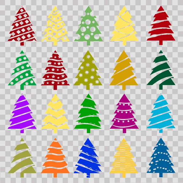 Reihe von bunten Weihnachtsbäumen. Vektor. — Stockvektor