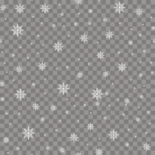 Patrón sin costuras con nieve que cae o copos de nieve sobre fondo transparente. vector — Vector de stock