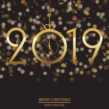 Mutlu yeni yıl veya Noel arka plan altın konfeti ile. Vektör