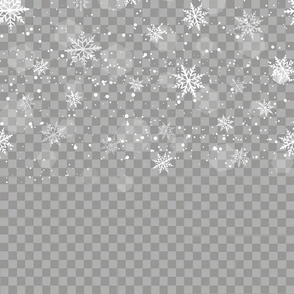 Fundo de Natal com flocos de neve caindo em transparente. Vetor — Vetor de Stock