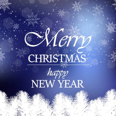 Mutlu yeni yıl ve Noel tebrik kartı düşen kar taneleri. Vektör