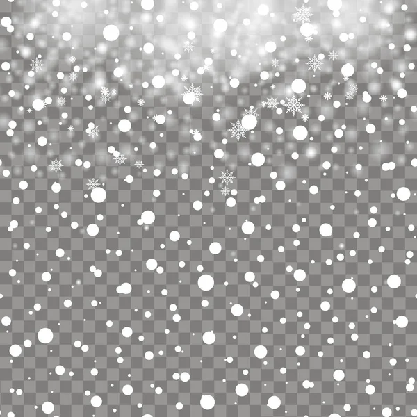 Padający śnieg lub płatki śniegu na przezroczystym tle na Boże Narodzenie lub nowy rok. Wektor — Wektor stockowy