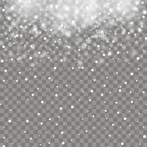 Caída de nieve o copos de nieve sobre fondo transparente para Navidad o Año Nuevo. Vector — Archivo Imágenes Vectoriales