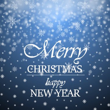 Neşeli Noel ve mutlu yeni yıl tebrik kartı yağan kar ile pul. Vektör