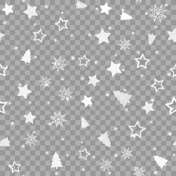 Sömlös jul bakgrund med träd, star och snö. Vektor — Stock vektor