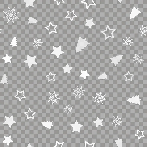 Nahtloser weihnachtlicher Hintergrund mit Baum, Stern und Schnee. Vektor — Stockvektor