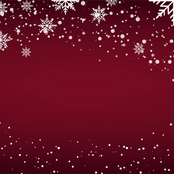 Karácsonyi kártya esik a hó és hópelyhek, piros háttér. Vektor. — Stock Vector