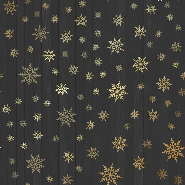 Fallande guld snö eller snöflingor på svart bakgrund. Vektor — Stock vektor