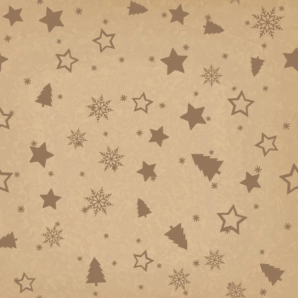 Naadloze patroon met Kerst ornamenten op bruine achtergrond. Vector — Stockvector