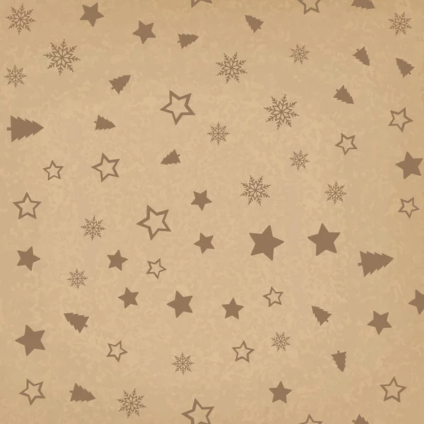 Naadloze patroon met Kerst ornamenten op bruine achtergrond. Vector — Stockvector
