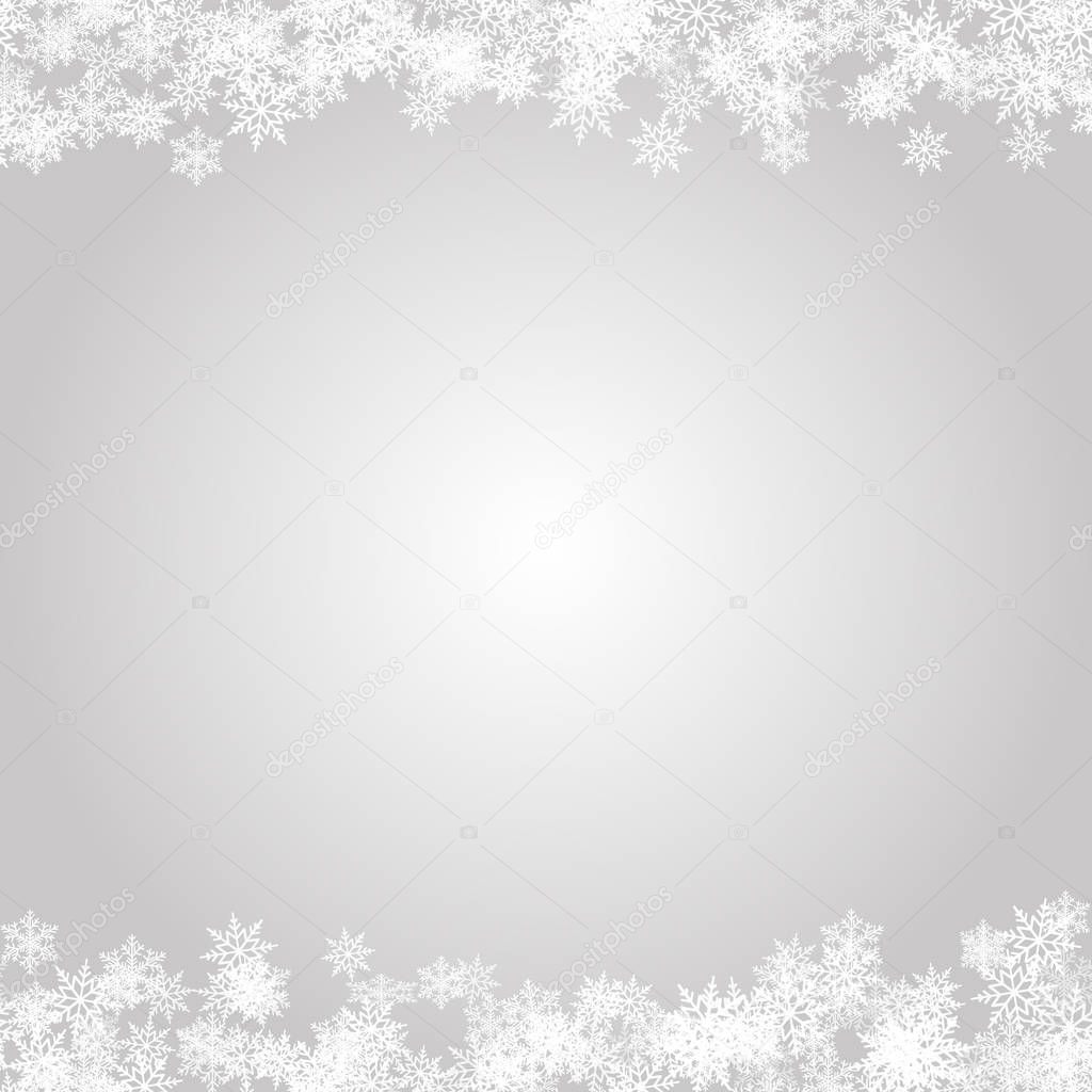 Christmas or Happy New Year background with falling snowflakes. Vector