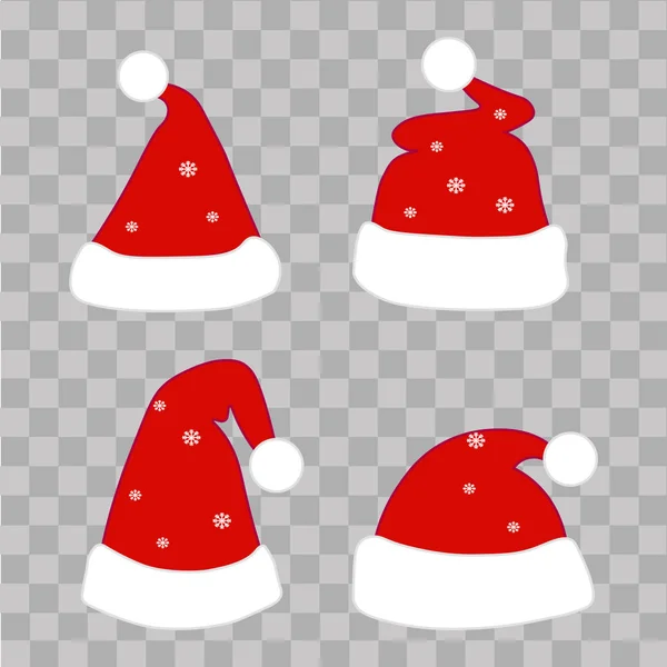 Ensemble de chapeaux de Noël sur fond transparent. Vecteur — Image vectorielle