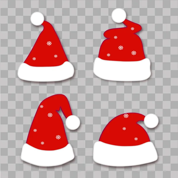 Set di cappelli natalizi su sfondo trasparente. Vettore — Vettoriale Stock