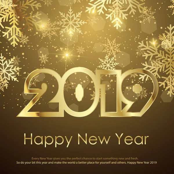 Feliz Natal e Feliz Ano Novo cartão de saudação com flocos de neve de ouro. 2019 .Vector — Vetor de Stock