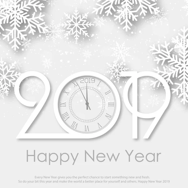 Feliz Natal e Feliz Ano Novo cartão com flocos de neve brancos. 2019 .Vector — Vetor de Stock