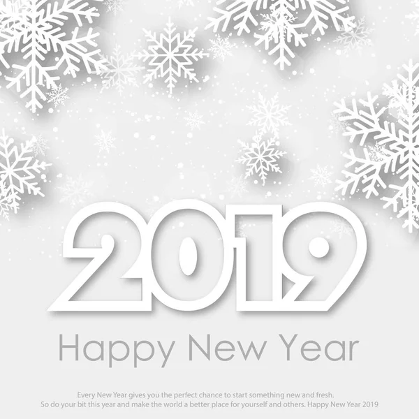 Feliz Navidad y Feliz Año Nuevo Tarjeta de felicitación con copos de nieve blancos. 2019 .Vector — Archivo Imágenes Vectoriales