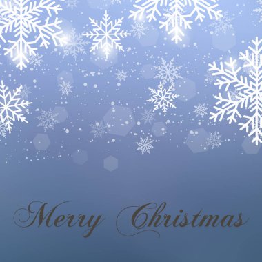Düşen kar taneleri ile neşeli Noel tebrik kartı. Vektör