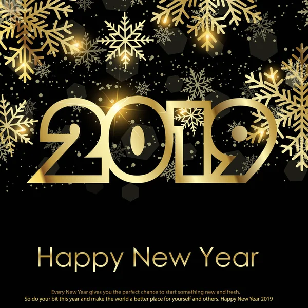 Mutlu yeni yıl tebrik kartı düşen kar taneleri ile. 2019. vektör — Stok Vektör