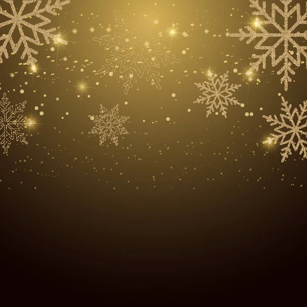 Buon Natale e felice anno nuovo biglietto con fiocchi di neve d'oro. Sfondo vettoriale . — Vettoriale Stock