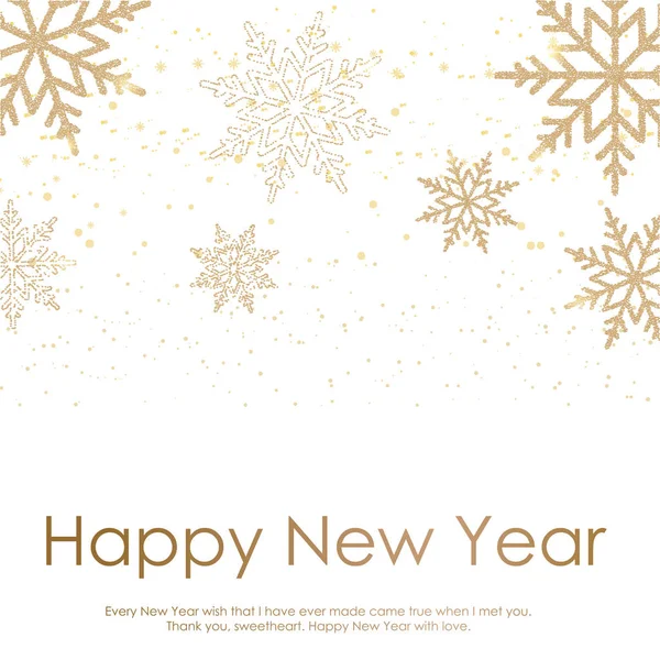 Wesołych Świąt i szczęśliwego nowego roku karty z złote płatki śniegu. Tło wektor — Wektor stockowy