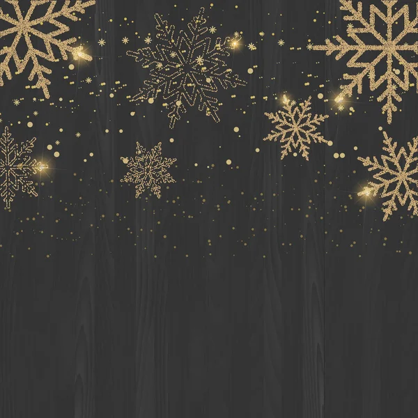 圣诞快乐, 新年贺卡与金色雪花。向量背景. — 图库矢量图片
