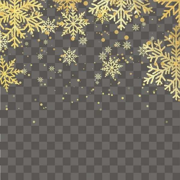メリー クリスマスと幸せな新年カード透明な背景に金色の雪。ベクトル — ストックベクタ