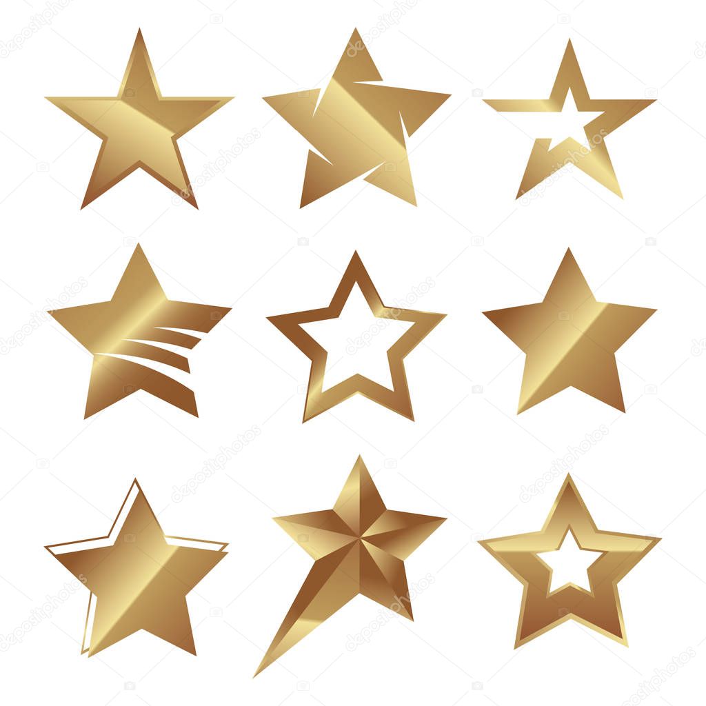 Set of different golden stars vector illustration.