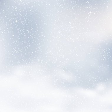Kar taneleri ve mavi gökyüzü ile Noel arka plan bulanık. Vektör