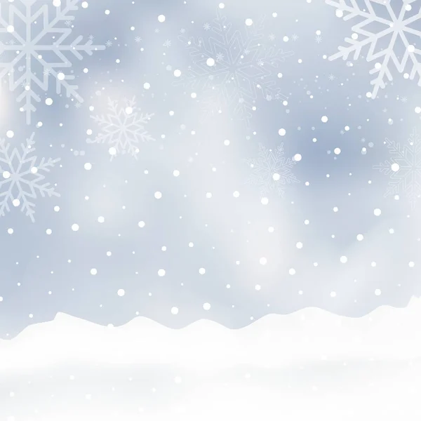 Wazig Kerstmis achtergrond met sneeuwvlokken en blauwe hemel. Vector — Stockvector