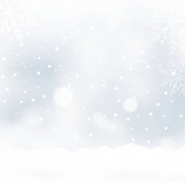 Wazig Kerstmis achtergrond met sneeuwvlokken en blauwe hemel. Vector — Stockvector