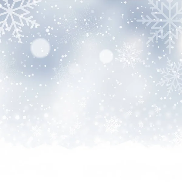 Wazig Kerstmis achtergrond met sneeuwvlokken en blauwe hemel. Vector — Stockvector