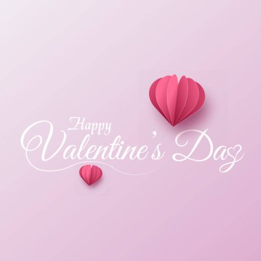 Kağıt kalp ve yazılı metin el ile mutlu sevgililer günü tebrik kartı. Vektör.