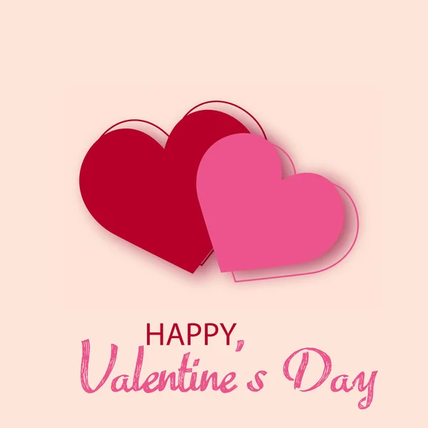 Glückliche Valentinstagskarte mit zwei roten Herzen. Vektor. — Stockvektor