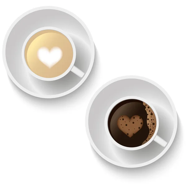 Coffee cups with hears form. Vector. — Stock Vector