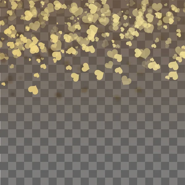 Coeurs d'or tombant sur fond transparent. Vecteur — Image vectorielle