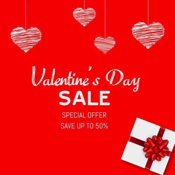 Happy Valentine's Day sale card with gift box. Vector — Stock Vector