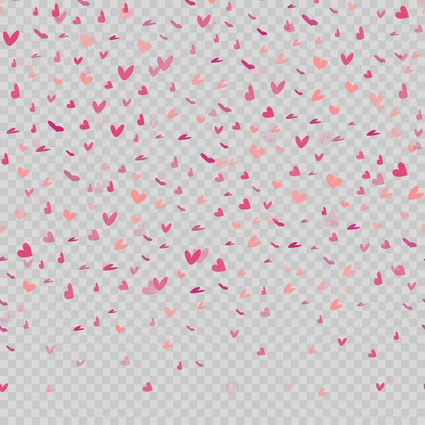 Falling red hearts on transparent background. Vector. — Stock Vector