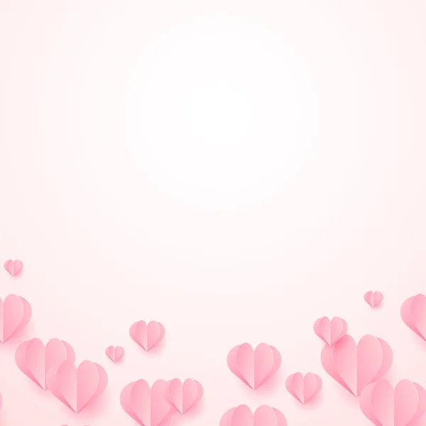 Feliz dia dos namorados cartão de felicitações com papel cortar corações rosa voando. Vetor . — Vetor de Stock