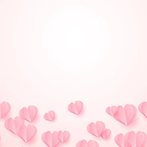 Valentine's day background with paper cut pink hearts. Vector