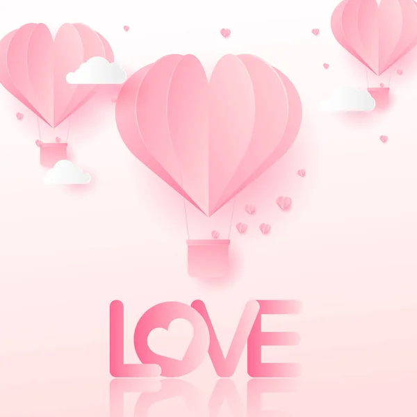 Feliz día de San Valentín tarjeta de felicitación con papel volador cortado corazones de color rosa. Vector — Vector de stock